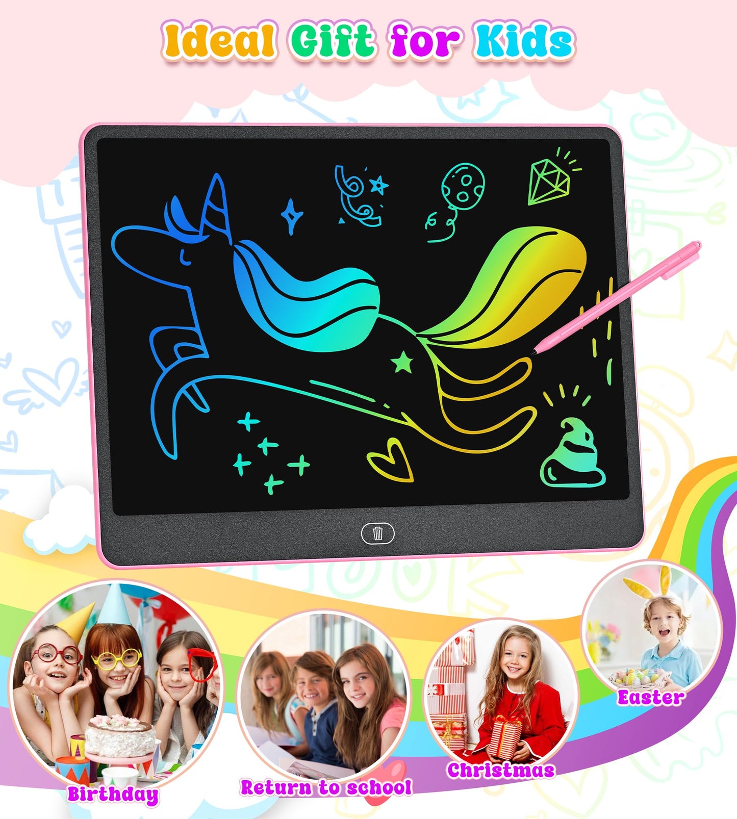 HHN LCD Writing Tablet 16-Inch Colorful Doodle Board – Safe, Eye-Protective Learning Toy for Kids