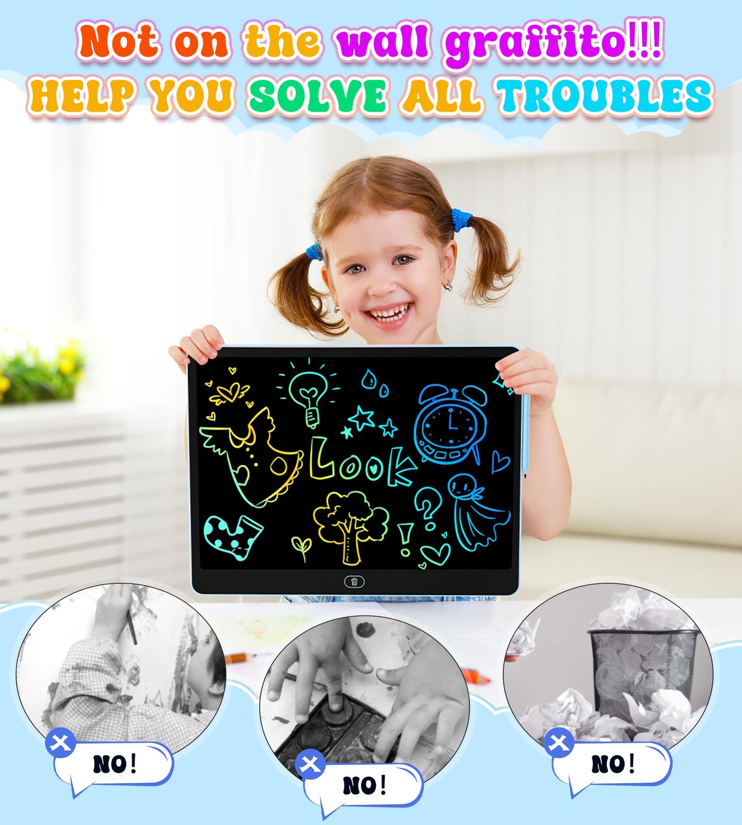 HHN 16-Inch LCD Writing Tablet for Kids – Colorful Doodle Board, Safe and Eye-Friendly