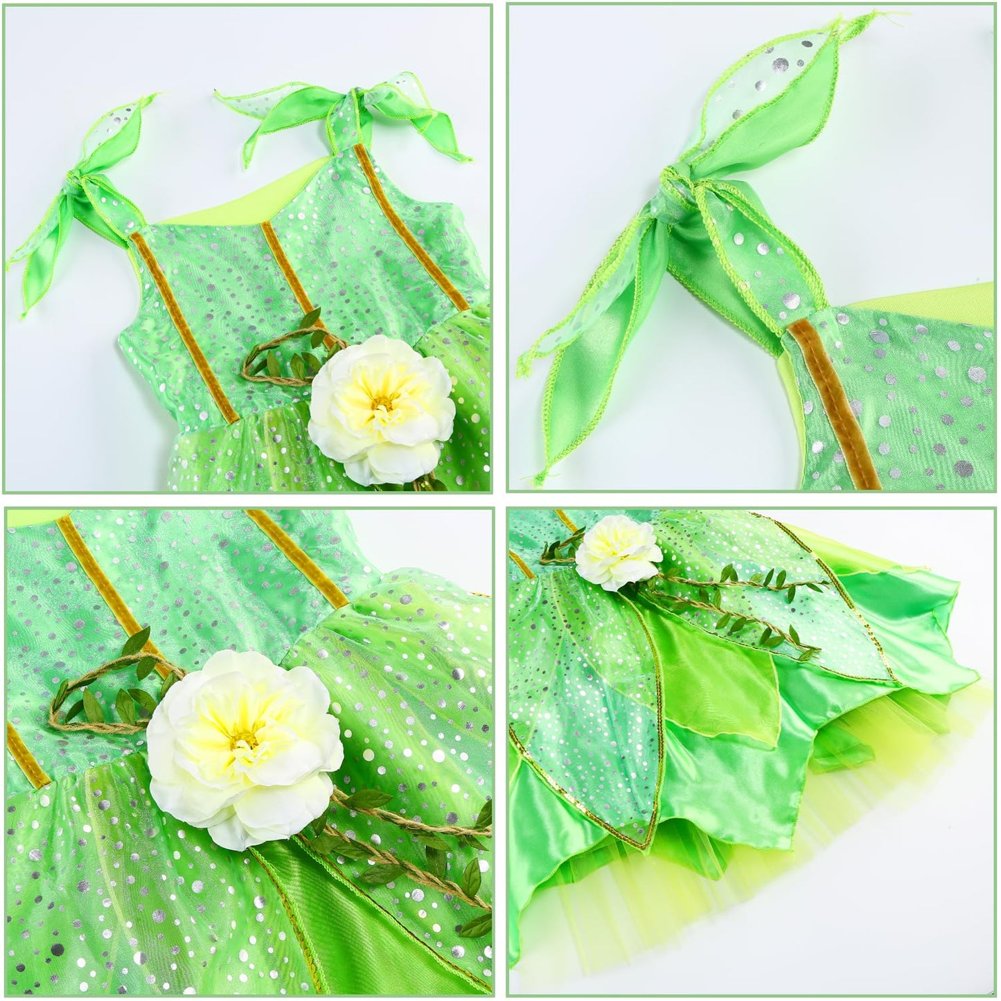 HHYTOKKI Fairy Princess Costume Set with Wings – Girls Forest Dress & Floral Accessories (3-10Y)