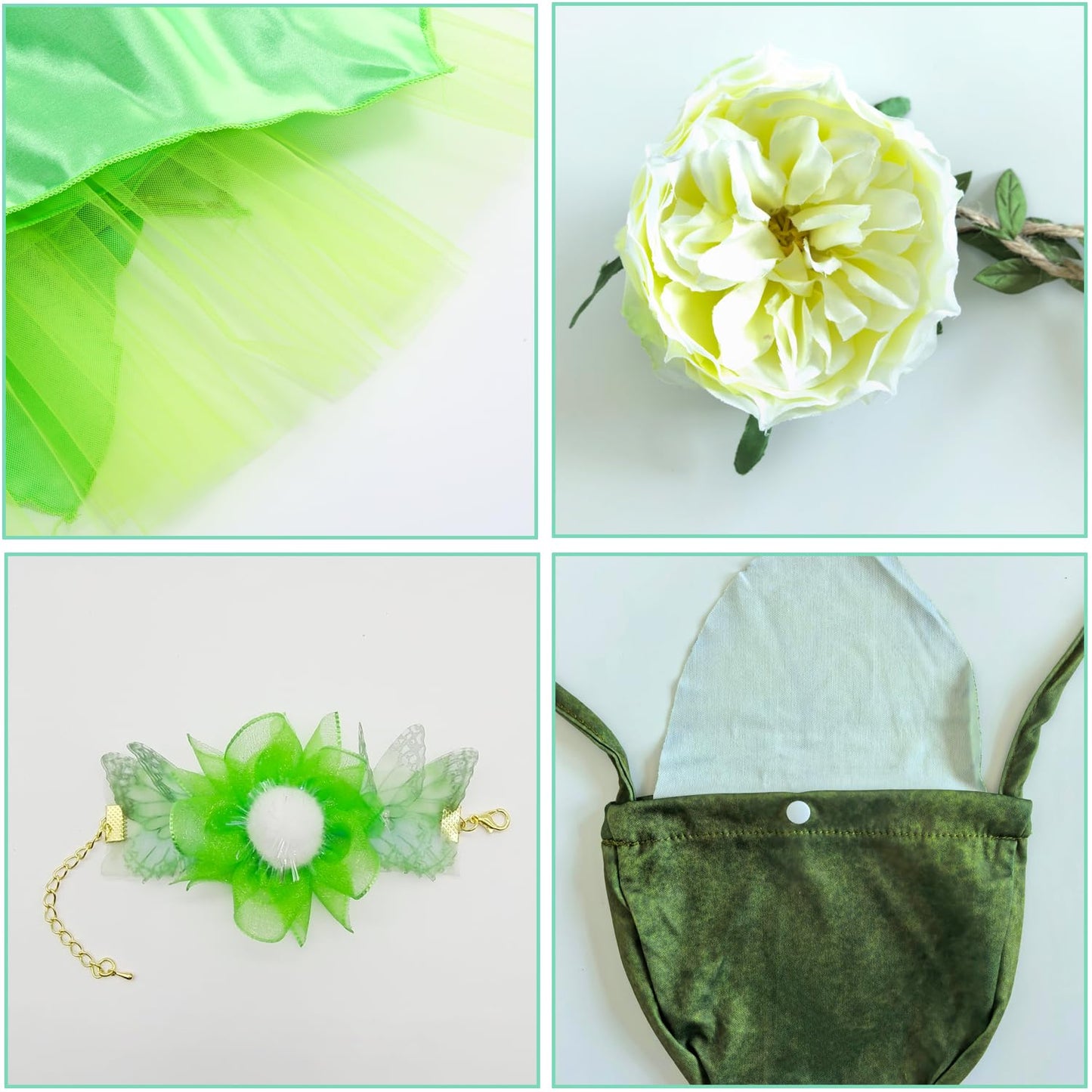 HHYTOKKI Fairy Princess Costume Set with Wings – Girls Forest Dress & Floral Accessories (3-10Y)