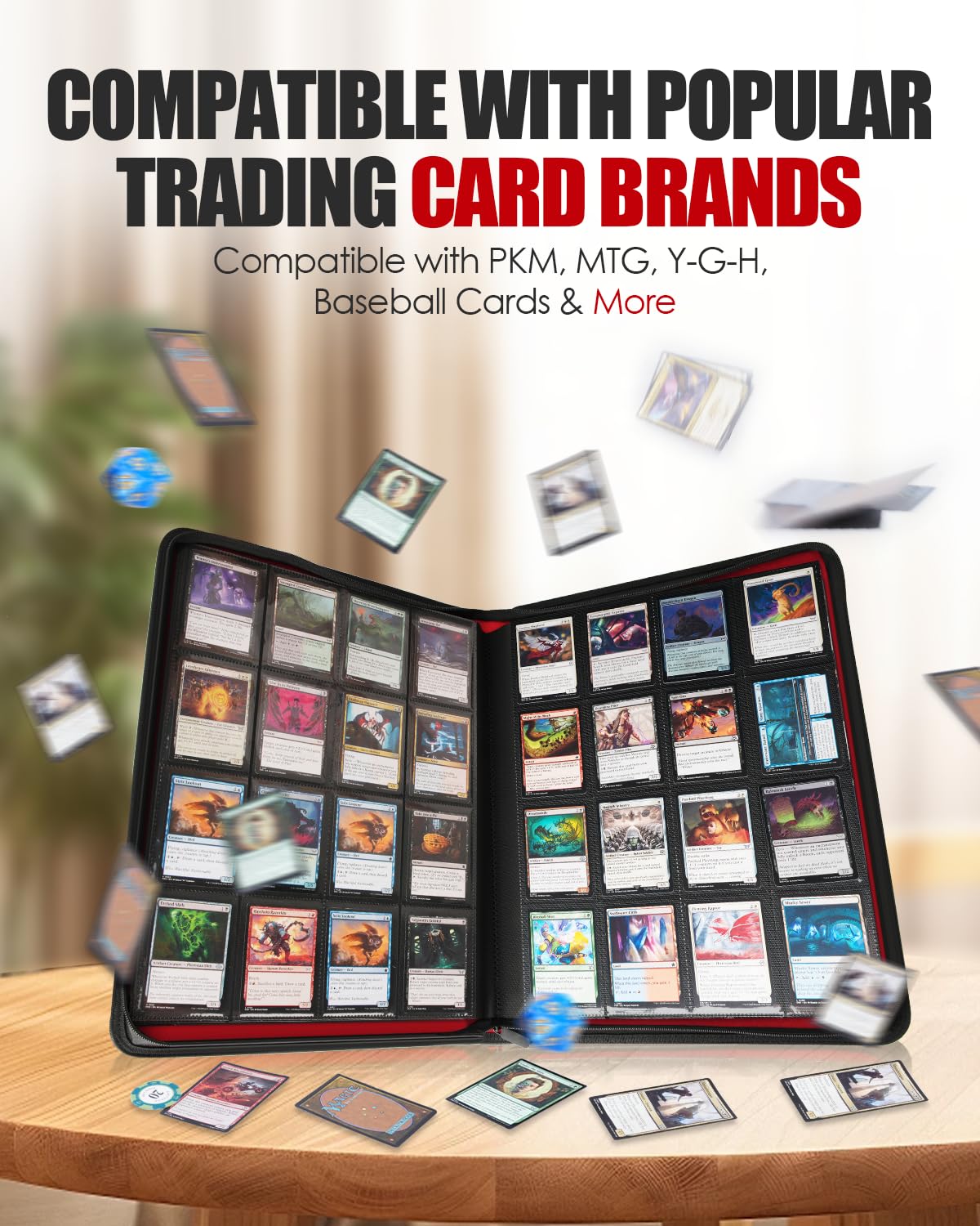 HHZ 16-Pocket Card Binder | 832-Card Capacity, Side-Loading PU Leather Binder for MTG, PKM, TCG & Sports Cards