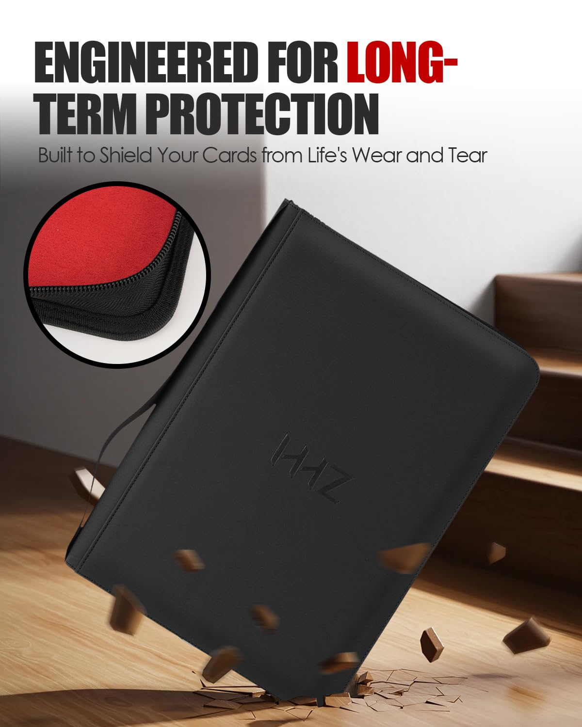 HHZ 16-Pocket Card Binder | 832-Card Capacity, Side-Loading PU Leather Binder for MTG, PKM, TCG & Sports Cards
