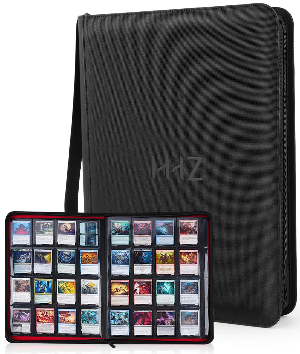 HHZ 16-Pocket Card Binder | 832-Card Capacity, Side-Loading PU Leather Binder for MTG, PKM, TCG & Sports Cards