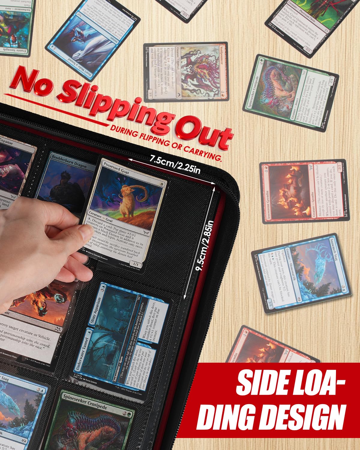 HHZ 16-Pocket Card Binder | 832-Card Capacity, Side-Loading PU Leather Binder for MTG, PKM, TCG & Sports Cards