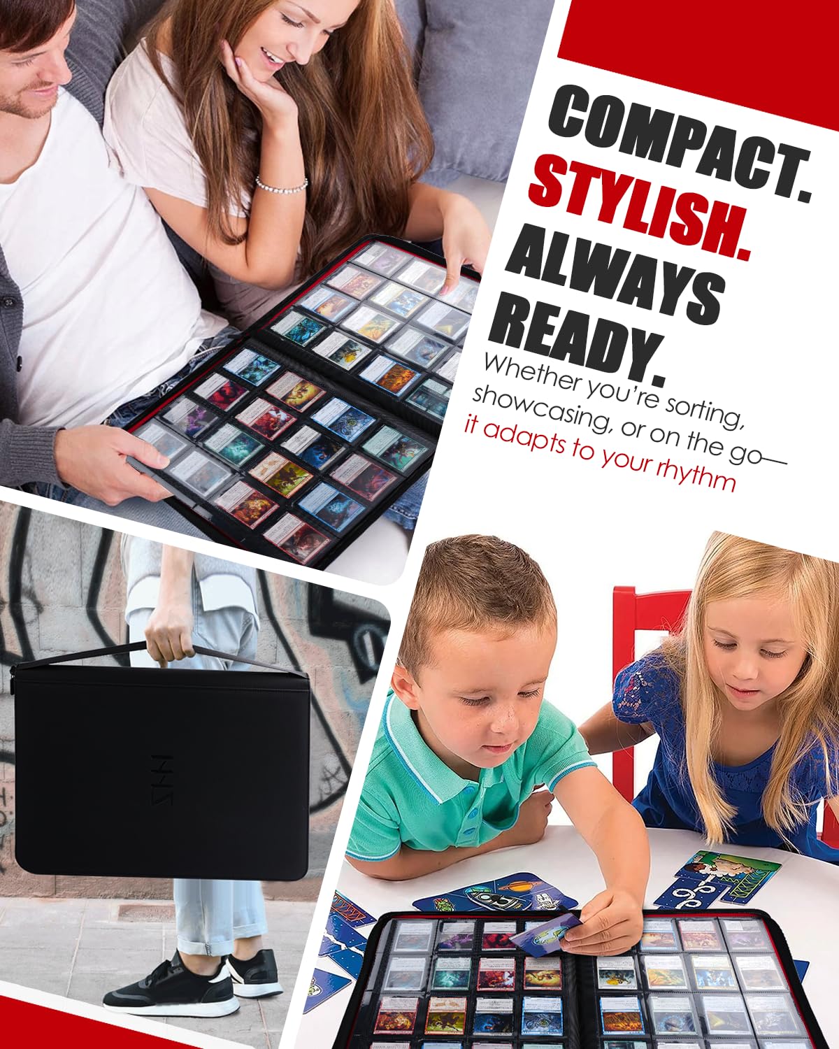 HHZ 16-Pocket Card Binder | 832-Card Capacity, Side-Loading PU Leather Binder for MTG, PKM, TCG & Sports Cards