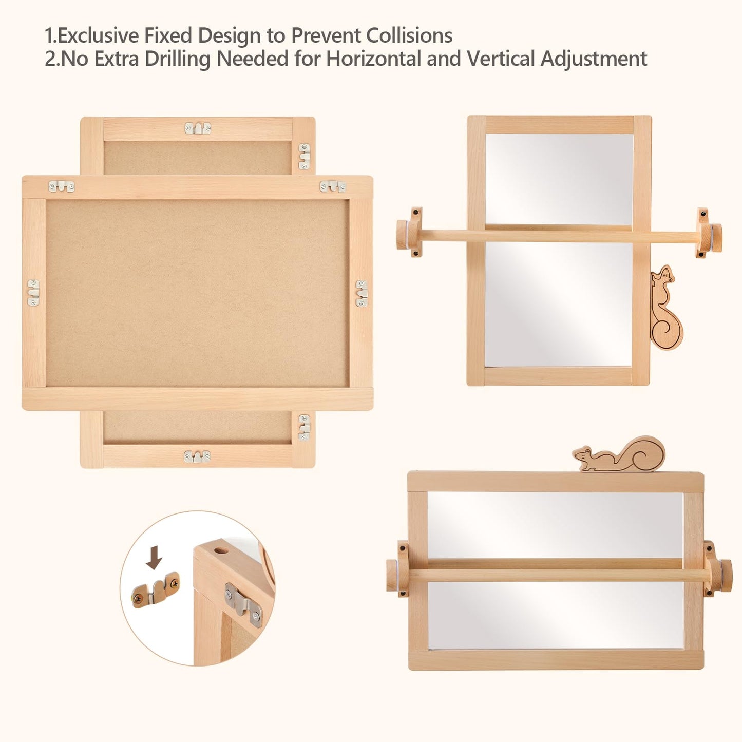 HI BABY MONMENT Montessori Mirror with Bar | Detachable Wooden Frame & Safe Wall Mount