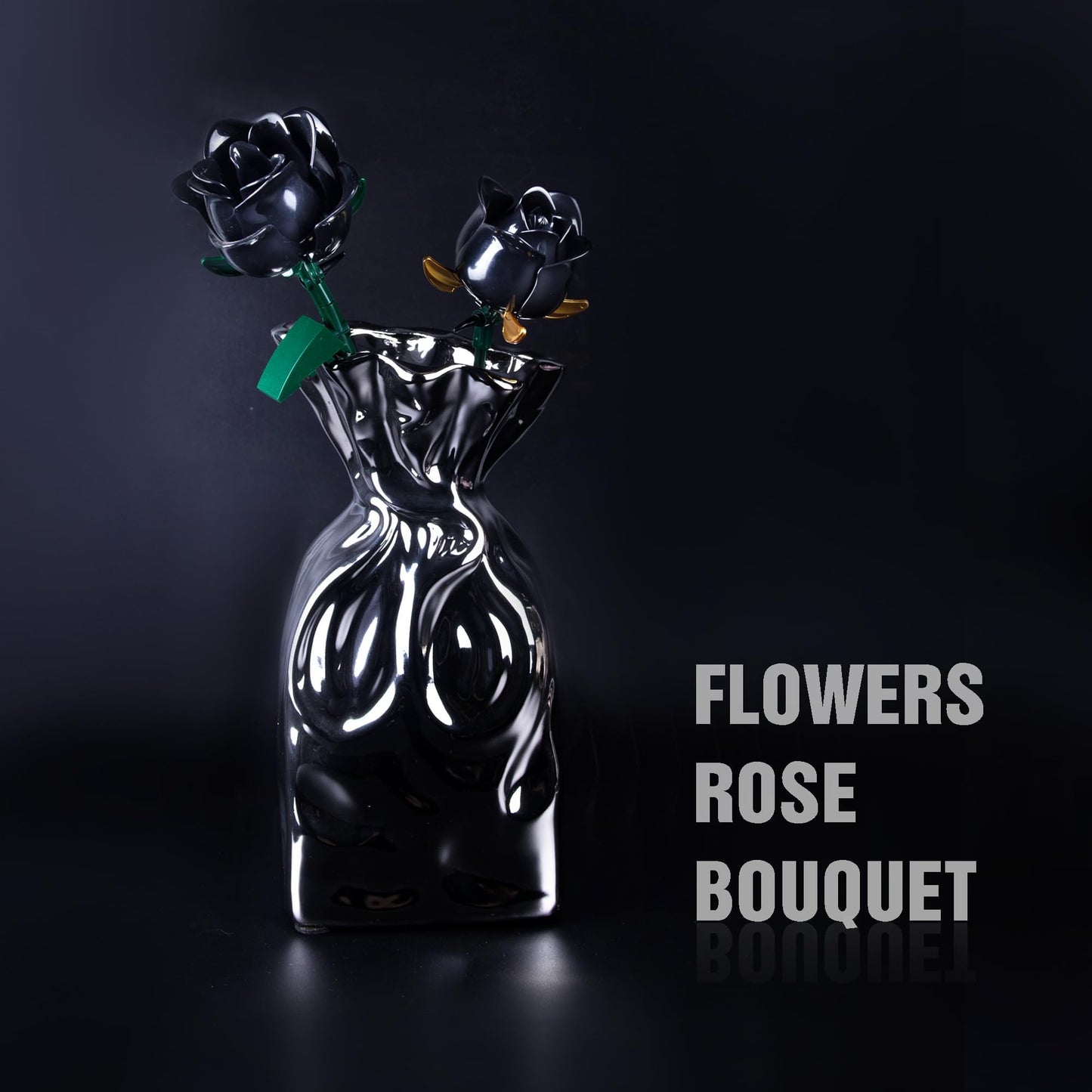 HI-REEKE Black Rose Bouquet Building Block Set – 660PCS Gothic Artificial Flowers for Home Decor