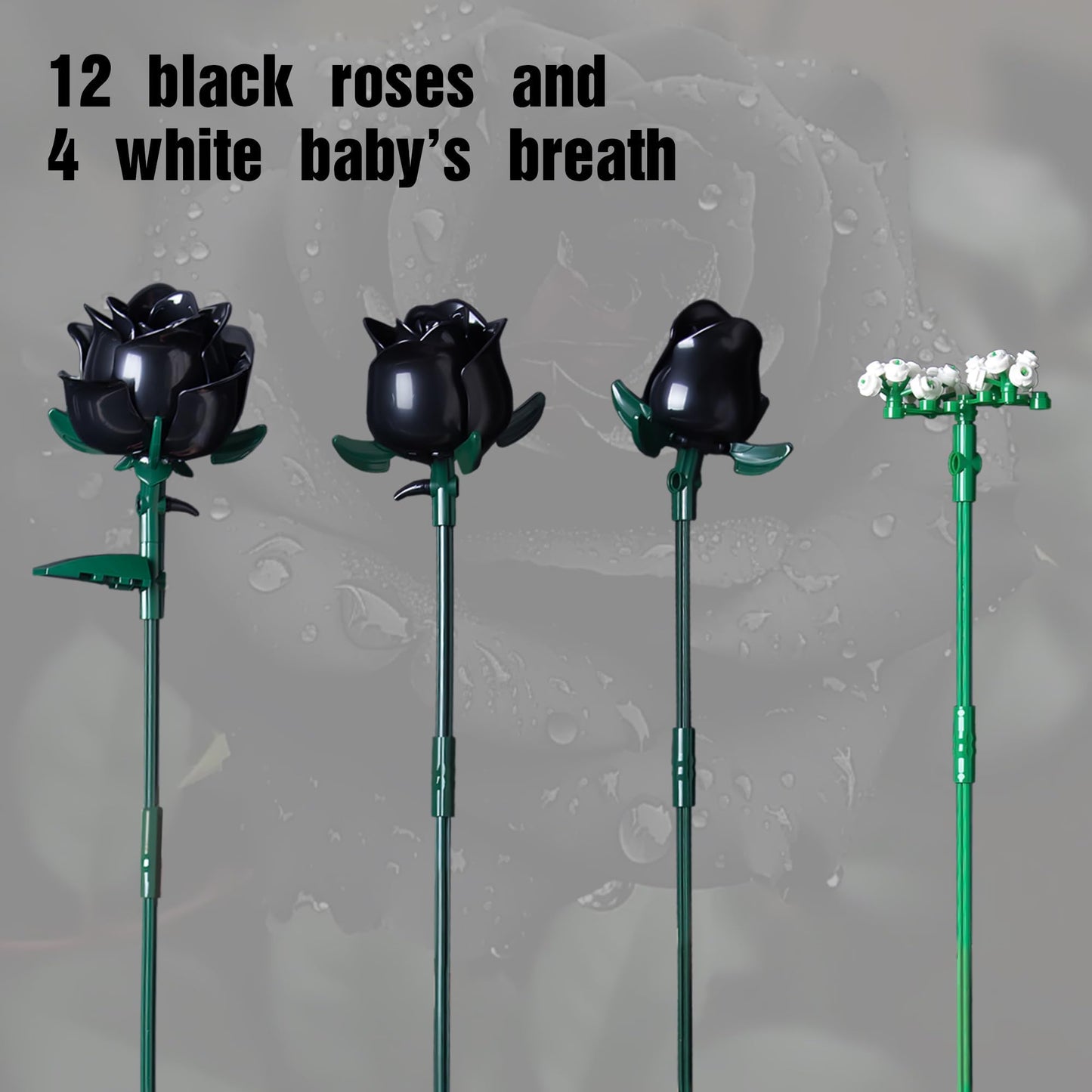 HI-REEKE Black Rose Bouquet Building Block Set – 660PCS Gothic Artificial Flowers for Home Decor