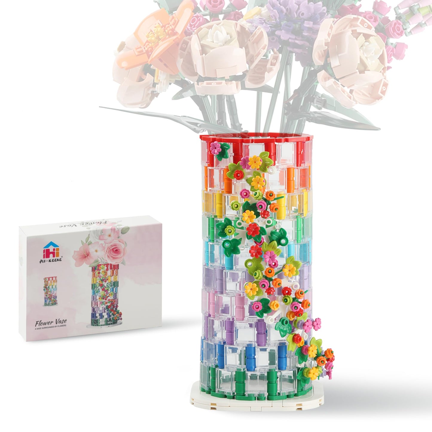 HI-REEKE Vase Building Set for Flowers Bouquet 10280 10313 – Transparent Display Vase Kit