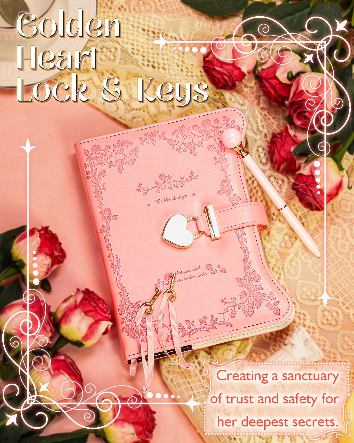 hi!SCI Diary with Lock & Keys – Rose Pink, 360-Page Private Journal for Girls & Teens