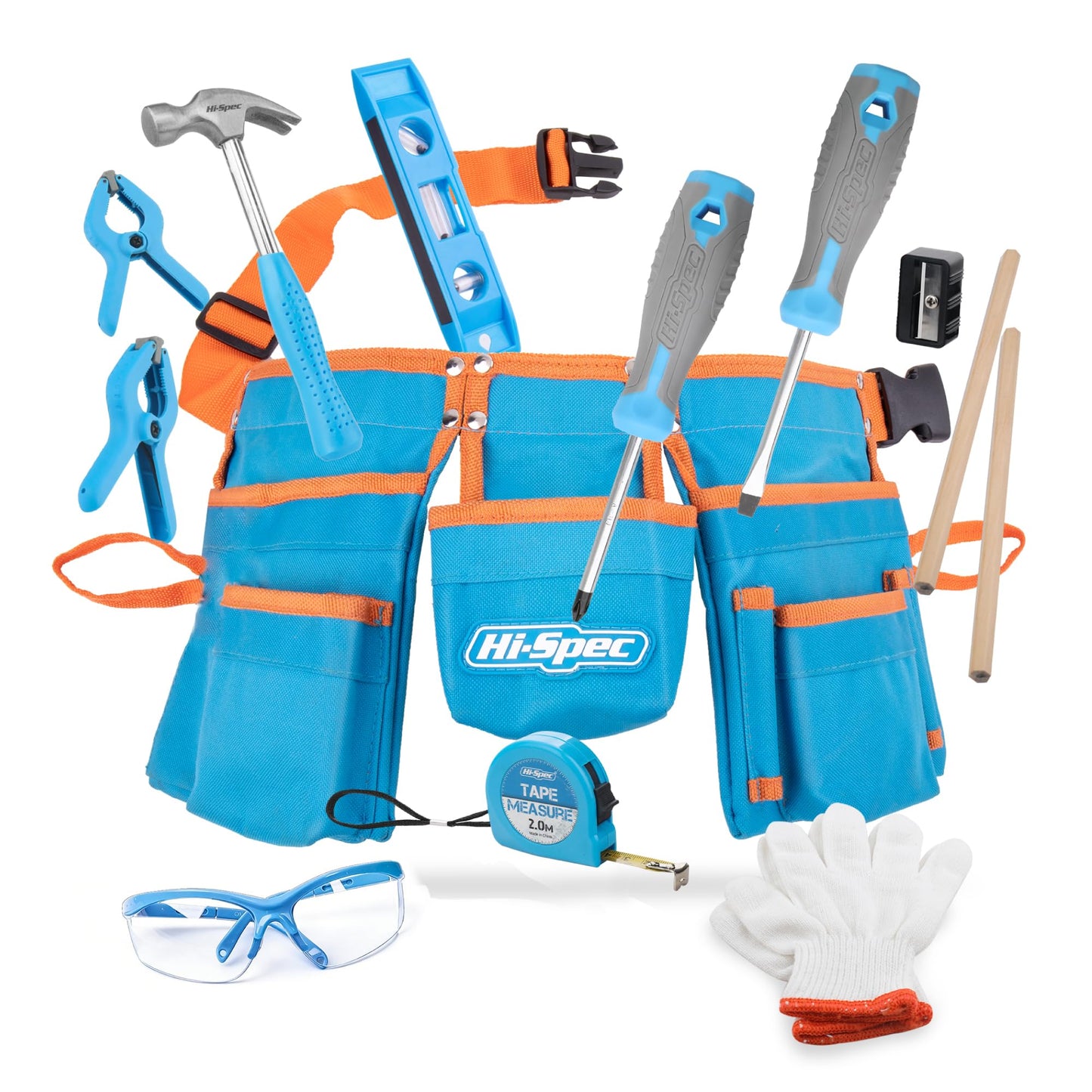 Hi-Spec 16pc Kids Tool Set with Tool Belt – Child-Sized DIY Kit for STEM, Blue