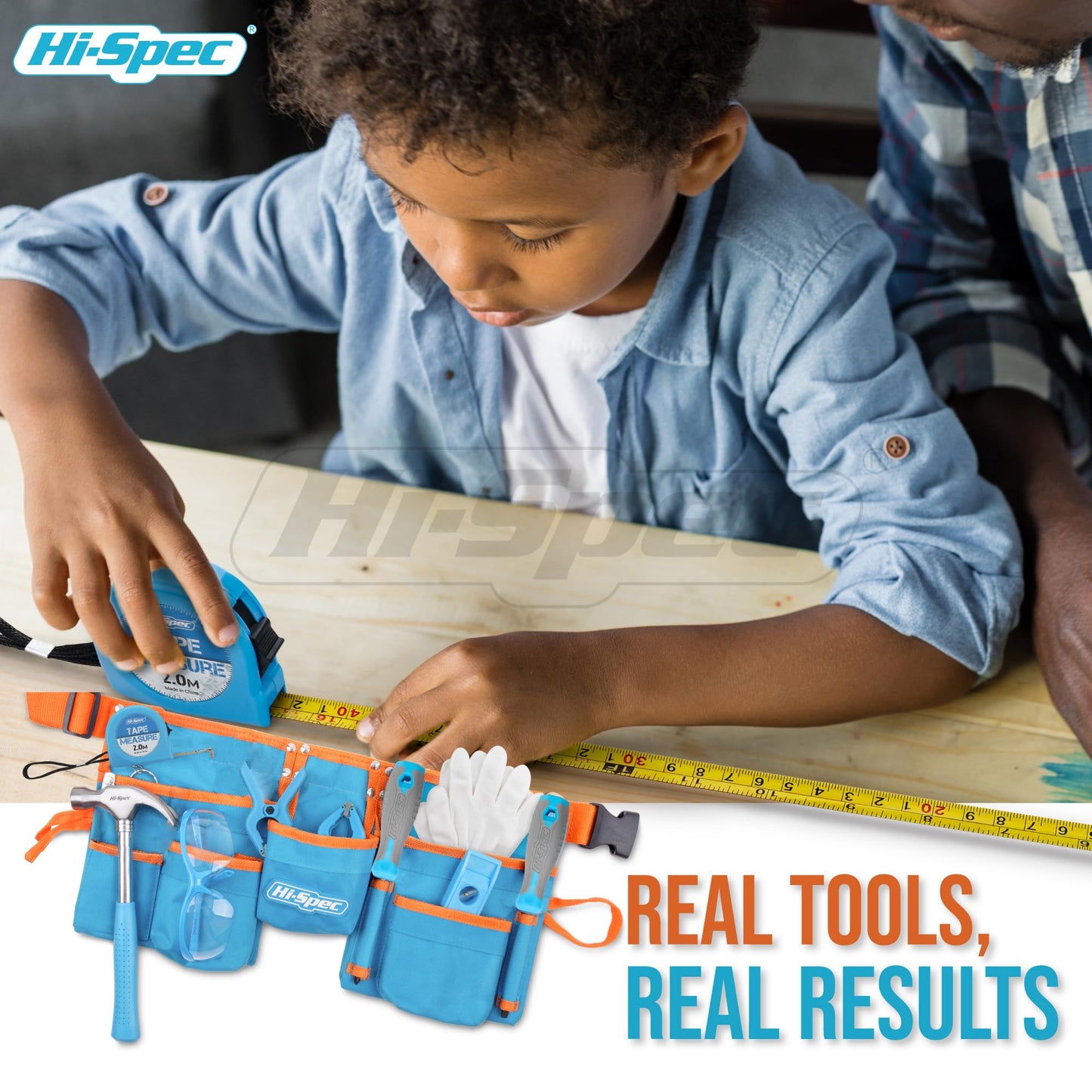 Hi-Spec 16pc Kids Tool Set with Tool Belt – Child-Sized DIY Kit for STEM, Blue