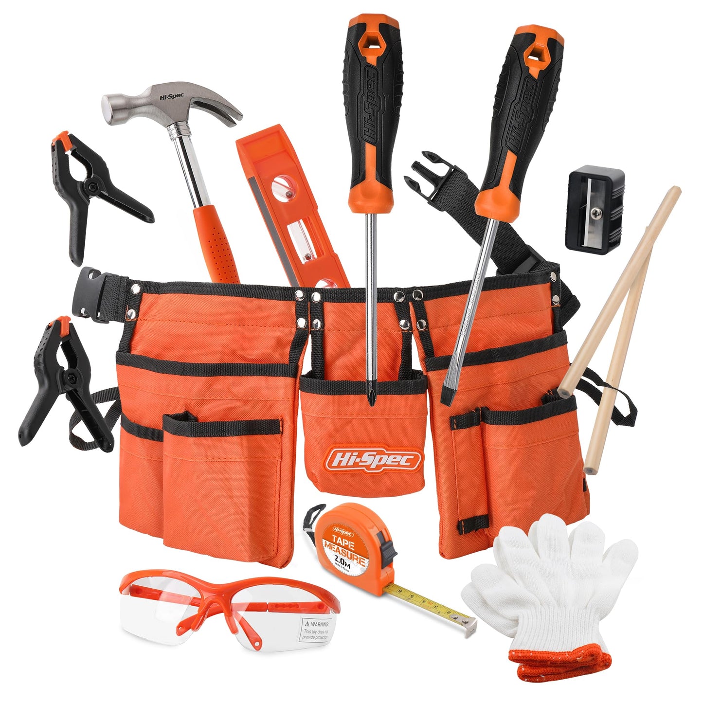 Hi-Spec 16pc Orange Kids Tool Kit & Child Size Tool Belt – Real Tools for DIY & Woodworking