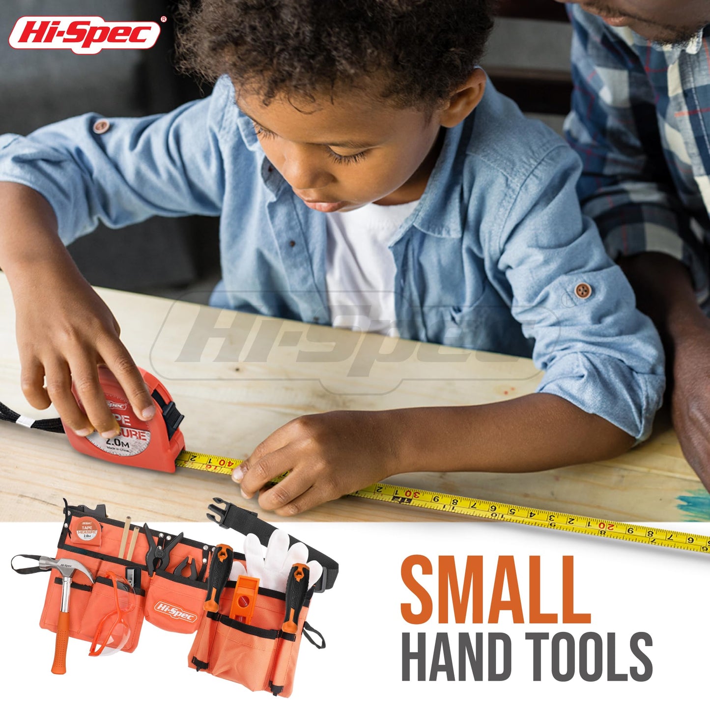 Hi-Spec 16pc Orange Kids Tool Kit & Child Size Tool Belt – Real Tools for DIY & Woodworking