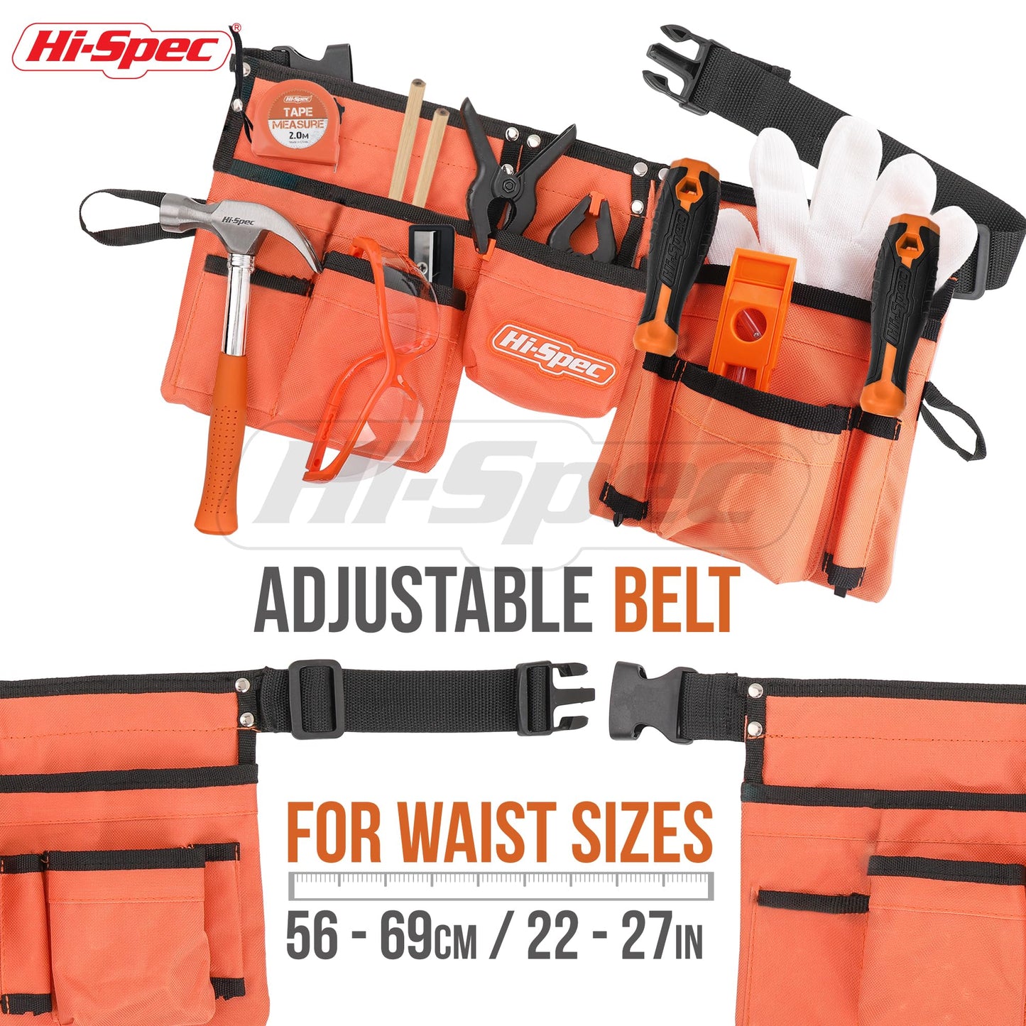 Hi-Spec 16pc Orange Kids Tool Kit & Child Size Tool Belt – Real Tools for DIY & Woodworking