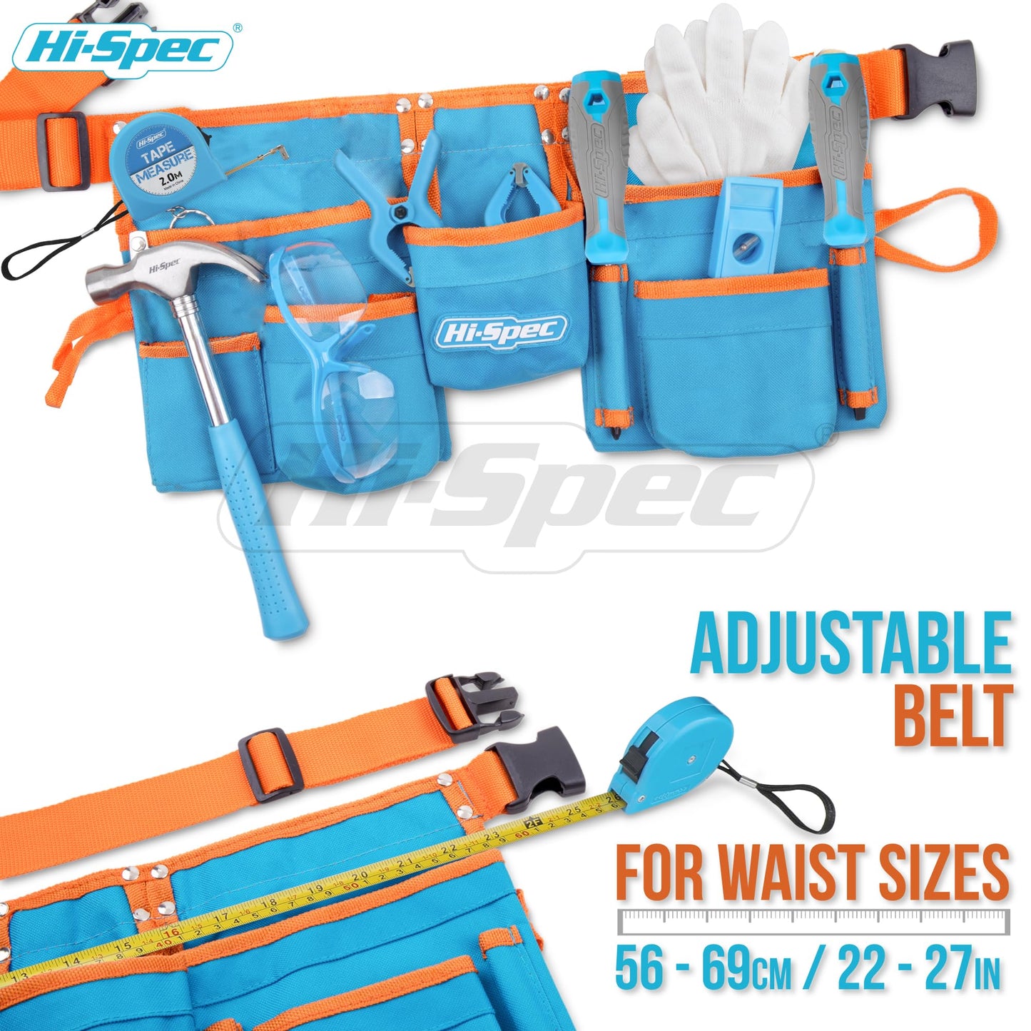 Hi-Spec 16pc Kids Tool Set with Tool Belt – Child-Sized DIY Kit for STEM, Blue