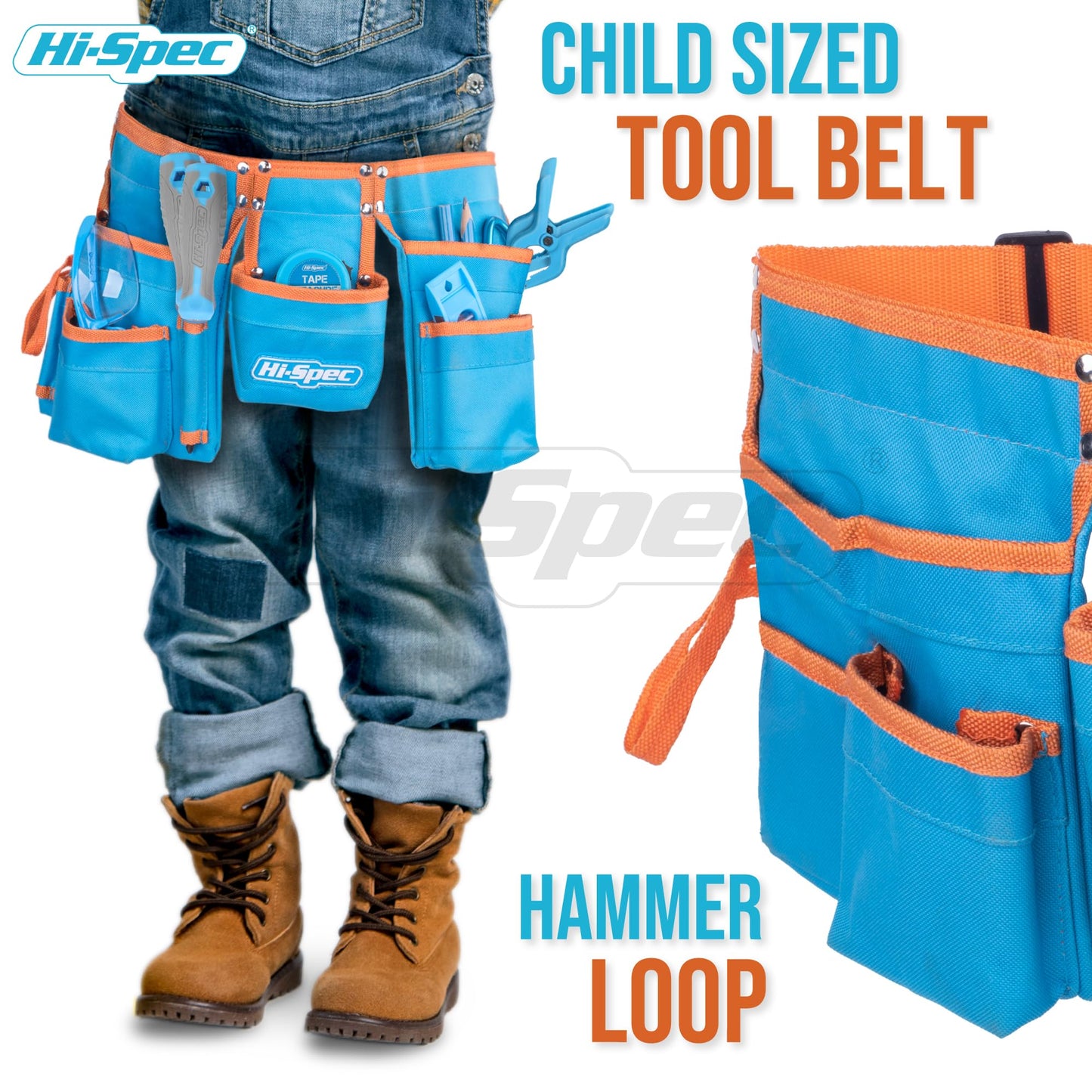 Hi-Spec 16pc Kids Tool Set with Tool Belt – Child-Sized DIY Kit for STEM, Blue