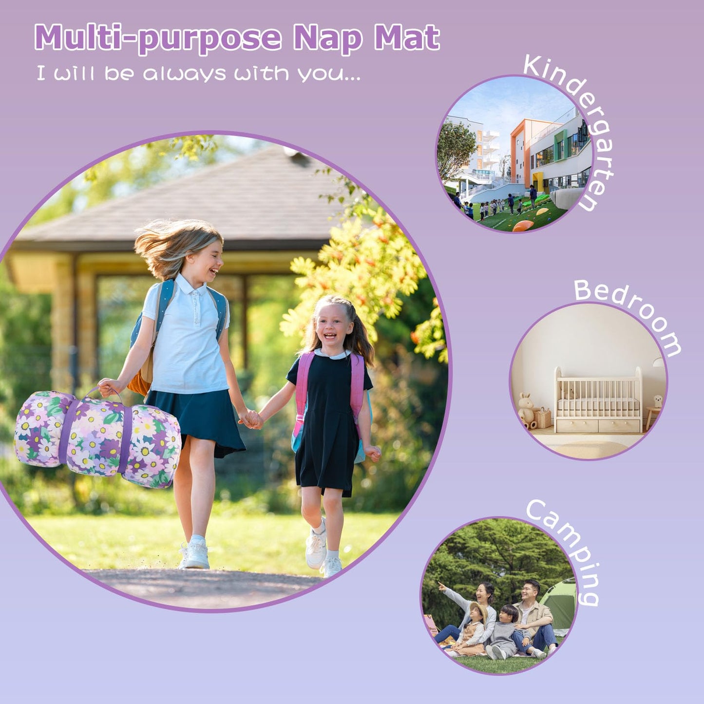Hi Sprout Nap Mat with Removable Pillow & Soft Blanket | 3-in-1 Travel Slumber (Blooming Flowers)