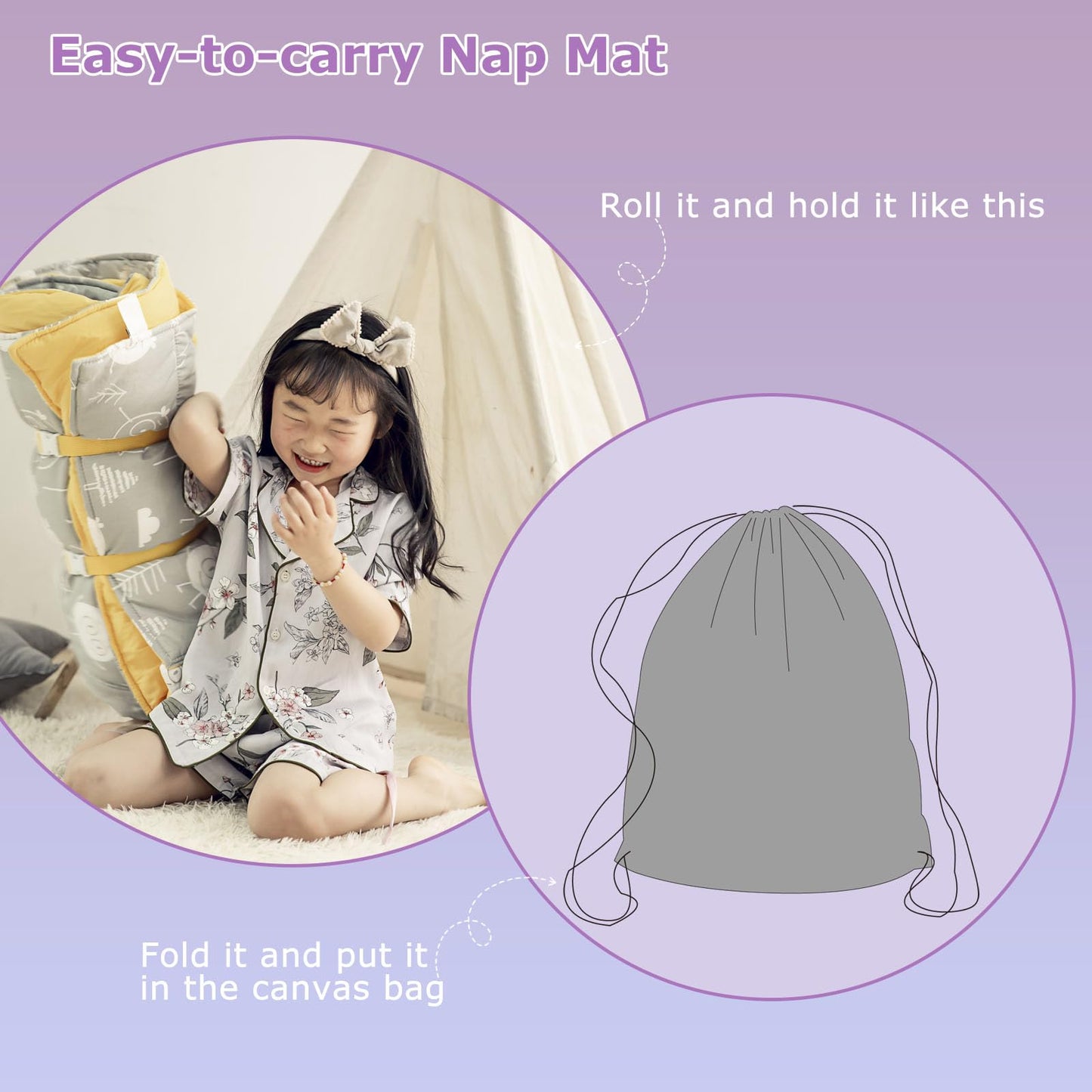 Hi Sprout Nap Mat with Removable Pillow & Soft Blanket | 3-in-1 Travel Slumber (Blooming Flowers)