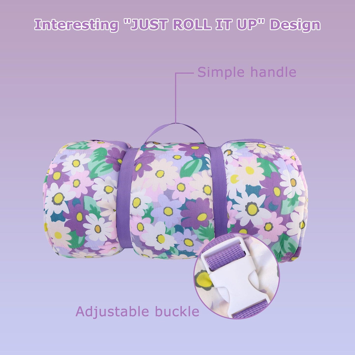 Hi Sprout Nap Mat with Removable Pillow & Soft Blanket | 3-in-1 Travel Slumber (Blooming Flowers)