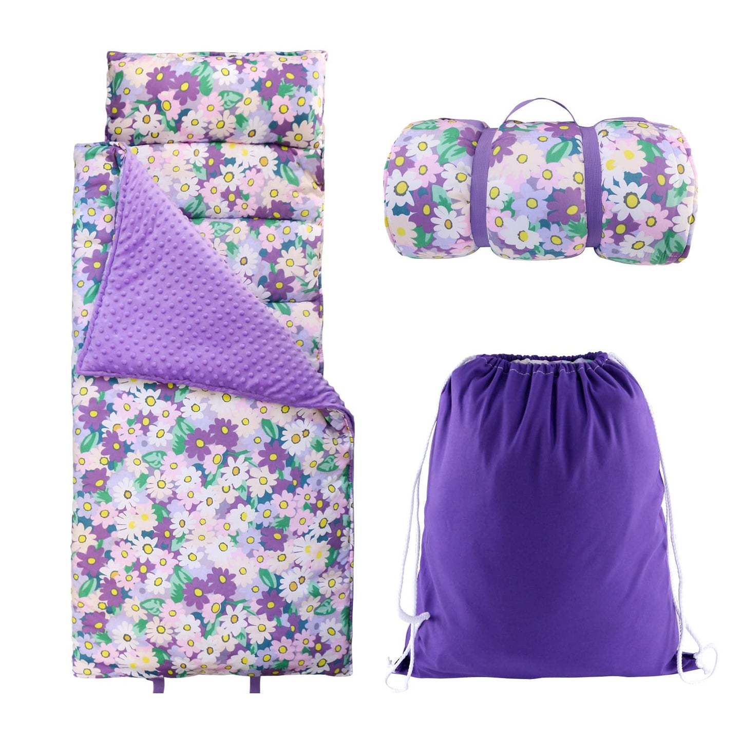 Hi Sprout Nap Mat with Removable Pillow & Soft Blanket | 3-in-1 Travel Slumber (Blooming Flowers)