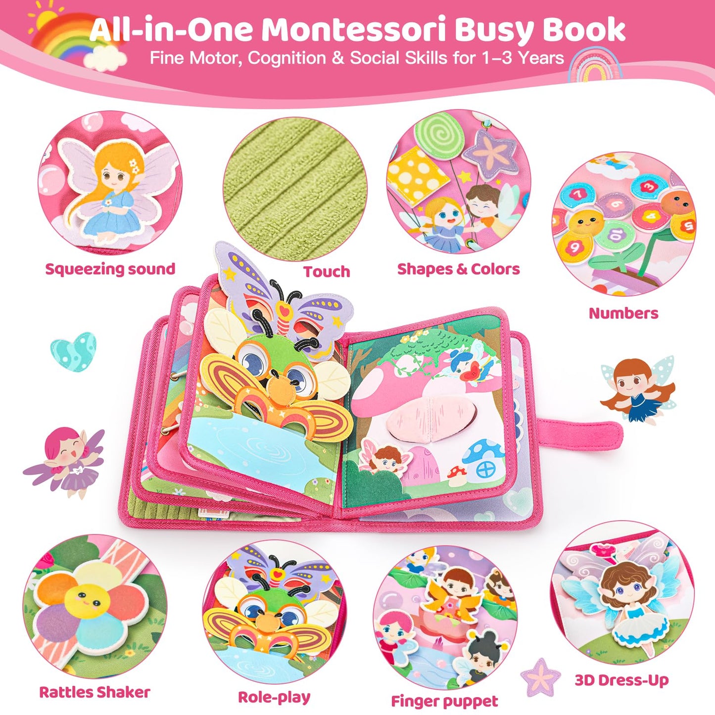 Hiber Sea 22-in-1 Busy Book for Toddlers 1-3 — Montessori Toy, Travel Quiet Activity Board