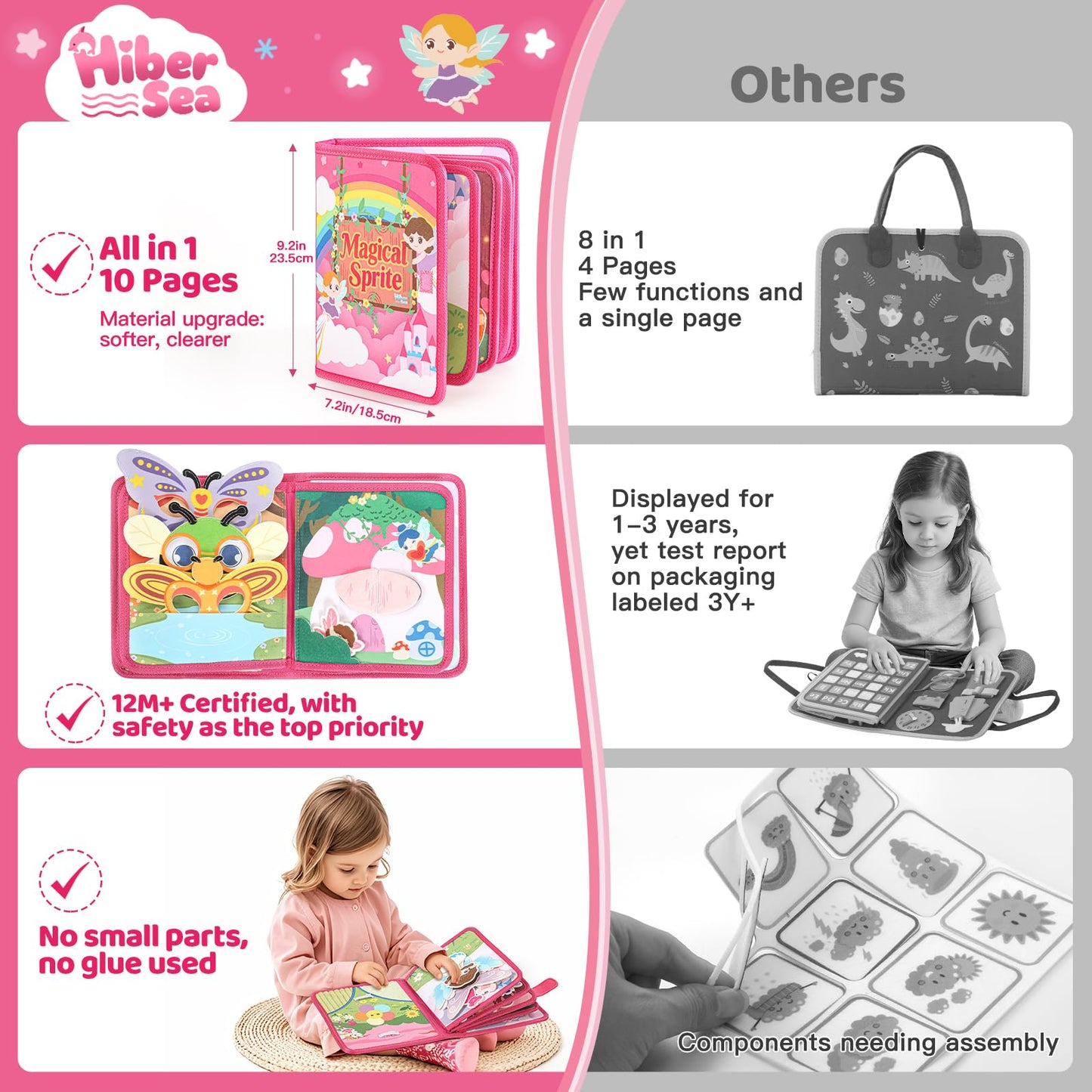 Hiber Sea 22-in-1 Busy Book for Toddlers 1-3 — Montessori Toy, Travel Quiet Activity Board