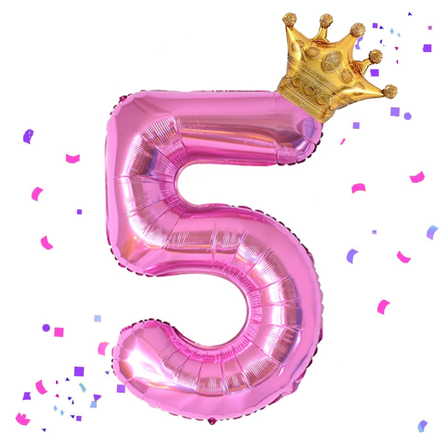HIBILDER 40-Inch Hot Pink Number 5 & Mini Crown Balloon for Birthday Parties, Baby Showers & Celebrations