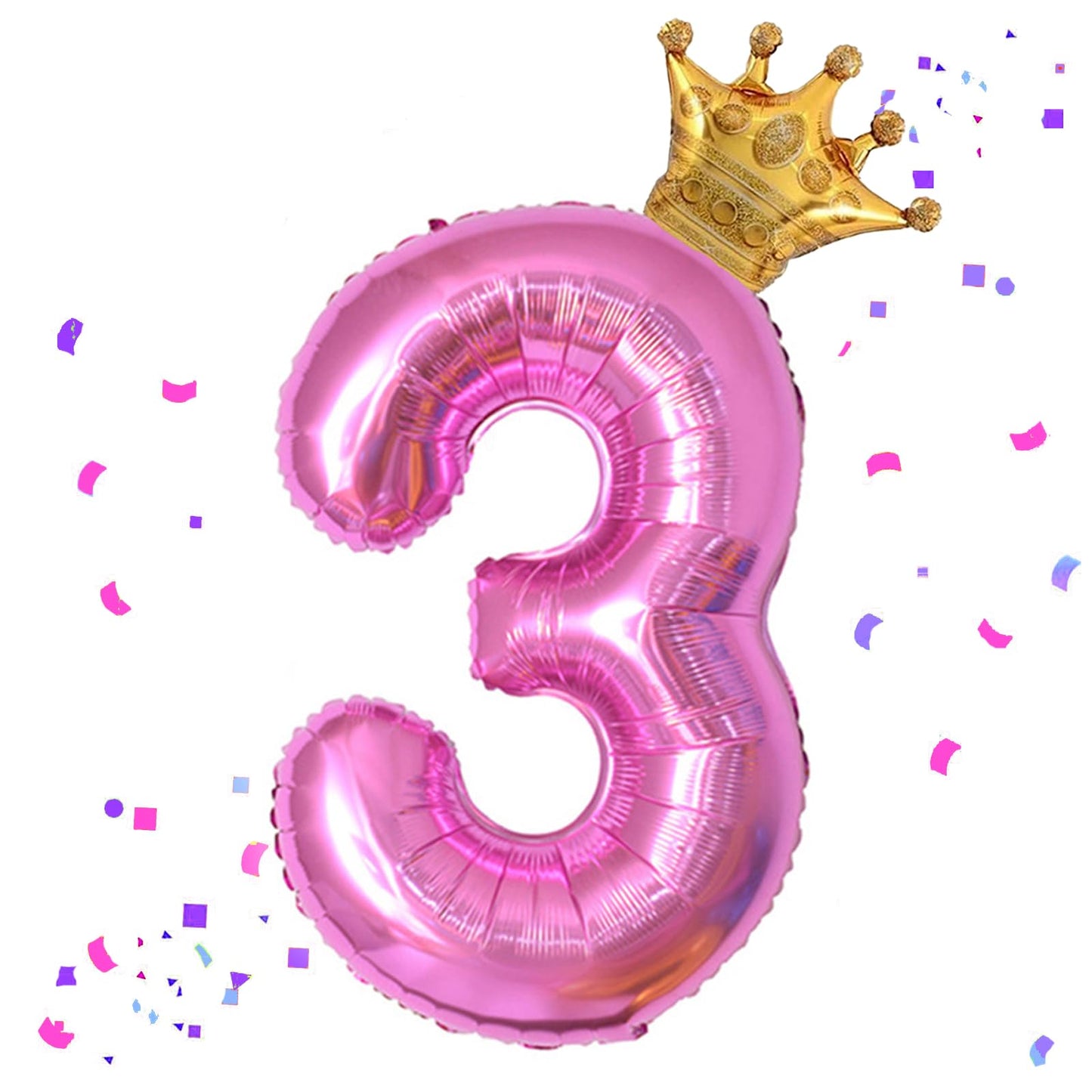 HIBILDER 40-Inch Hot Pink Number 3 & Mini Crown Balloon for Birthday Party Decorations
