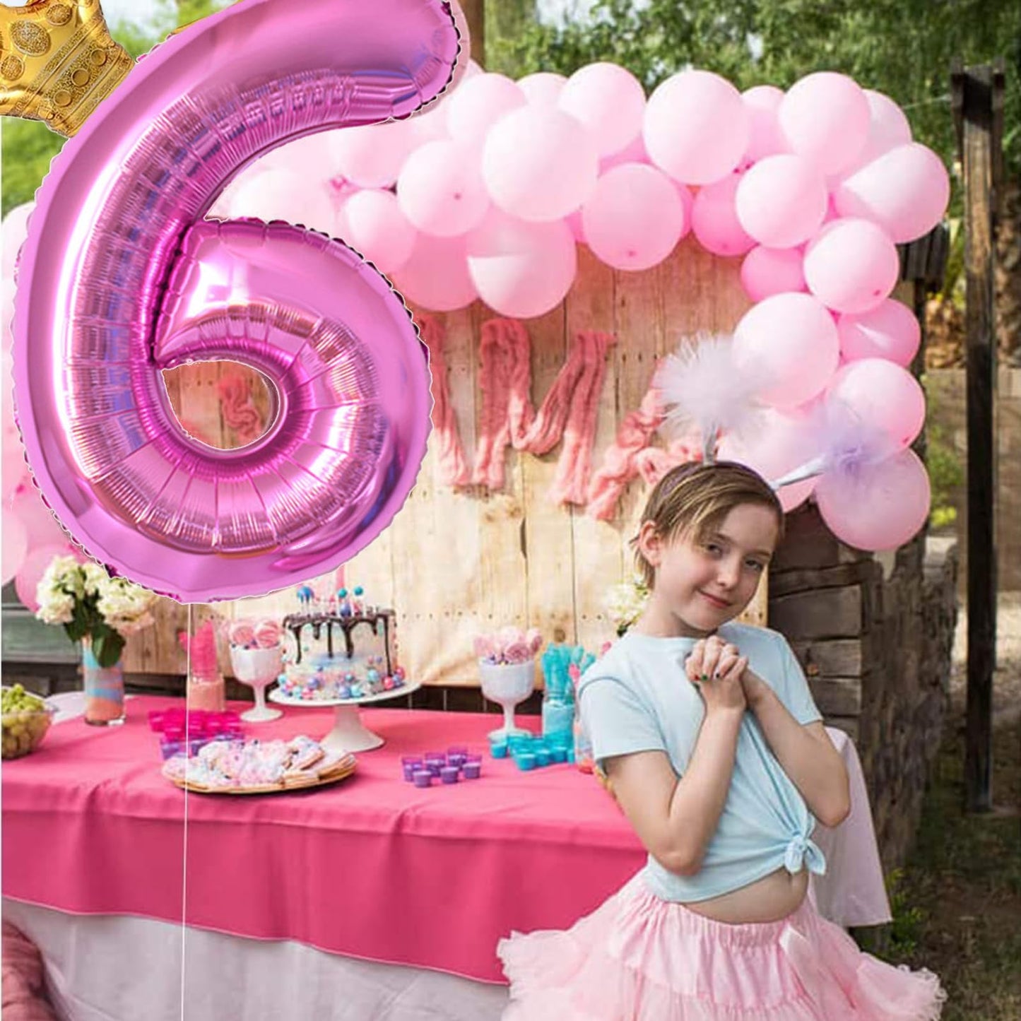 HIBILDER 40-Inch Hot Pink Number 5 & Mini Crown Balloon for Birthday Parties, Baby Showers & Celebrations