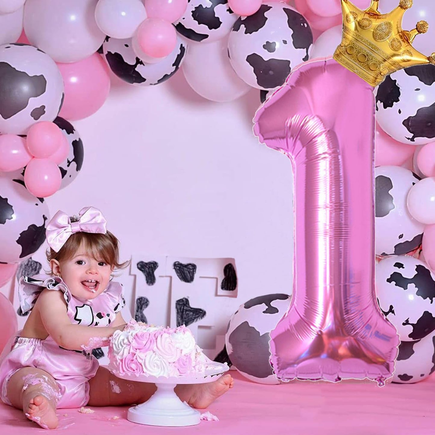 HIBILDER 40-Inch Hot Pink Number 5 & Mini Crown Balloon for Birthday Parties, Baby Showers & Celebrations