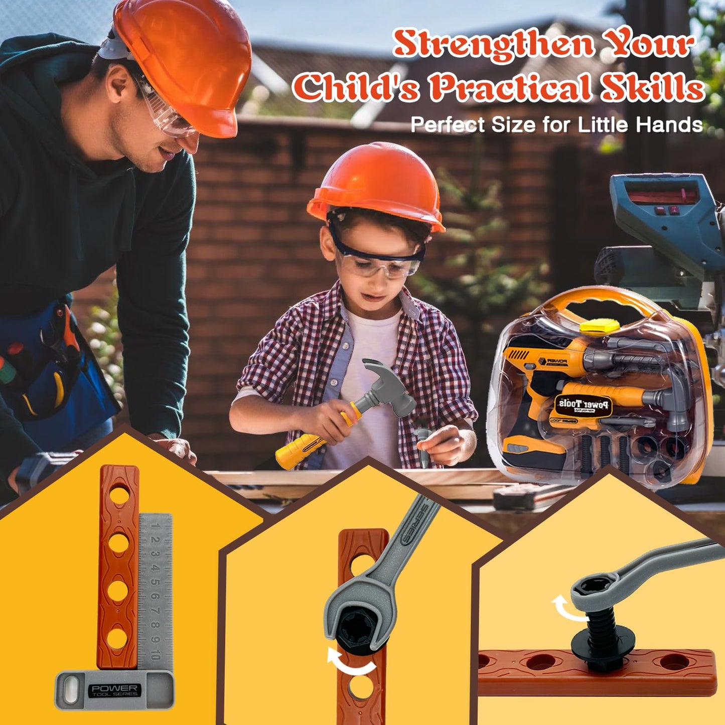 Hibility Kids Tool Set with Tool Box & Electric Drill – Pretend Play Construction Kit