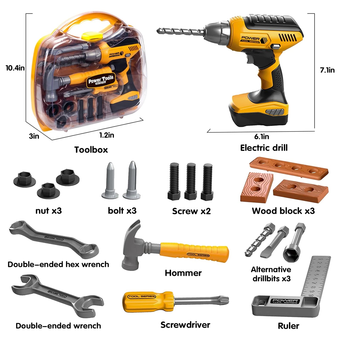 Hibility Kids Tool Set with Tool Box & Electric Drill – Pretend Play Construction Kit