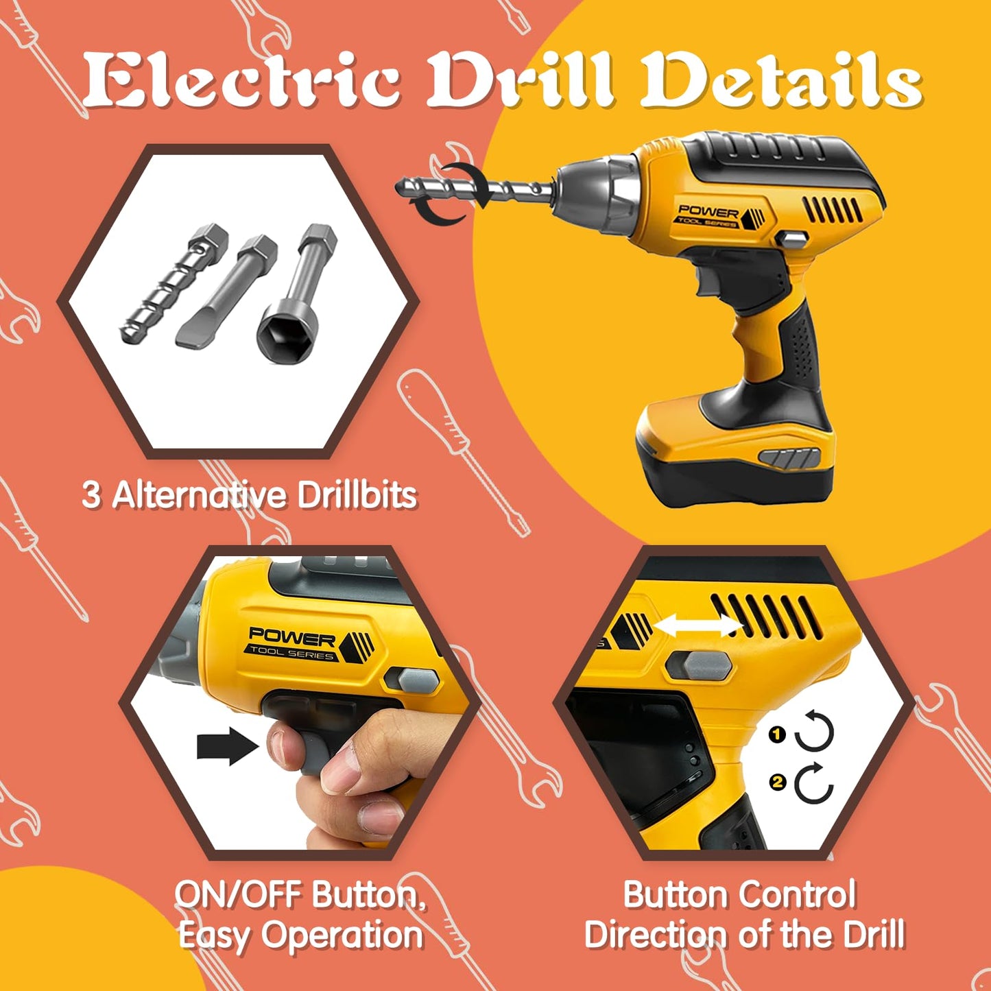 Hibility Kids Tool Set with Tool Box & Electric Drill – Pretend Play Construction Kit