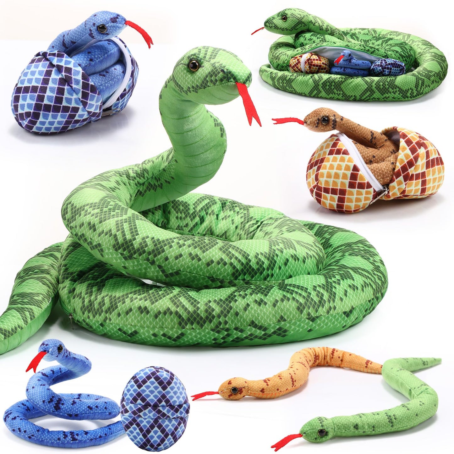 Hiboom 118-Inch Giant Snake Plush Set – 7-Piece Realistic Mother Snake with Babies & Eggs