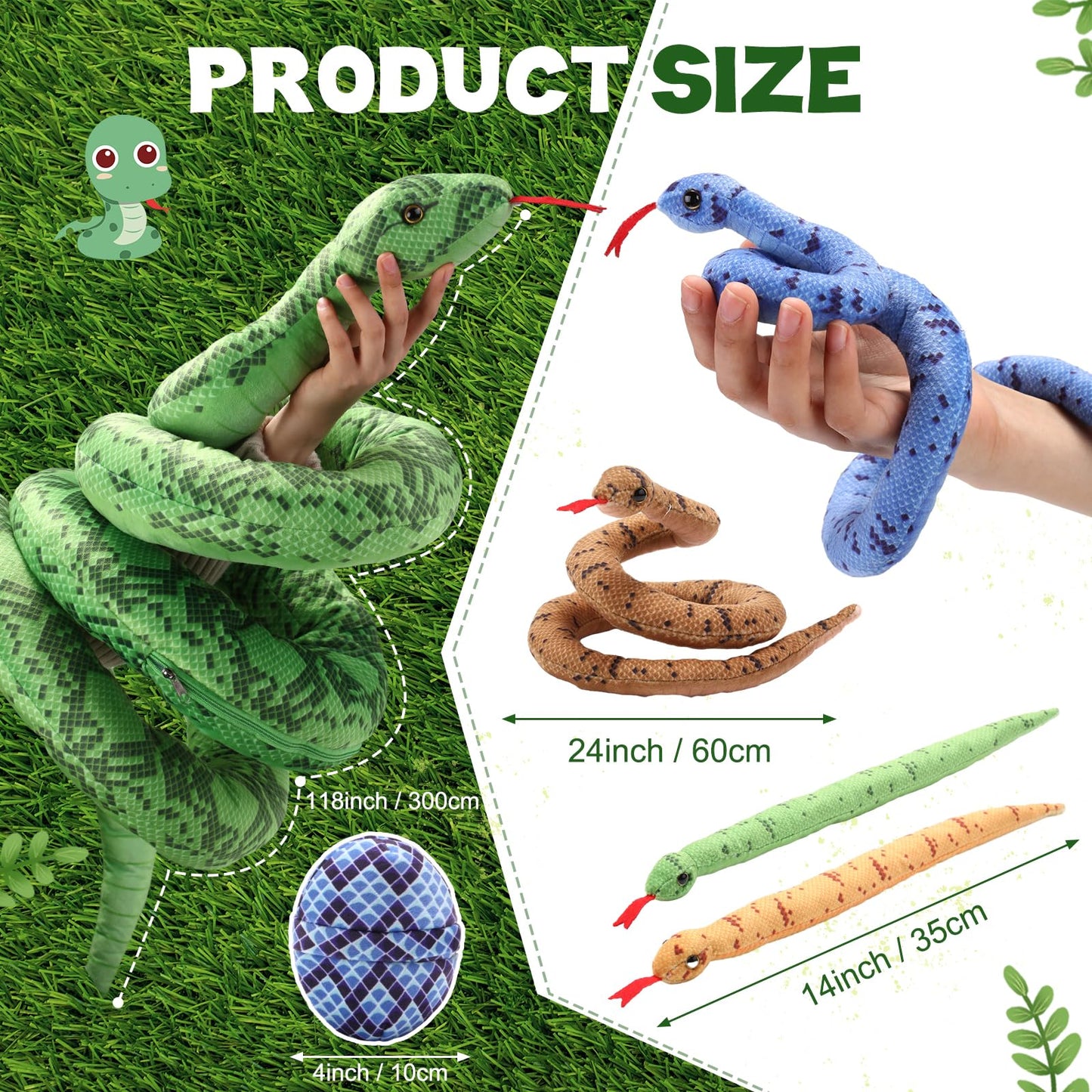 Hiboom 118-Inch Giant Snake Plush Set – 7-Piece Realistic Mother Snake with Babies & Eggs