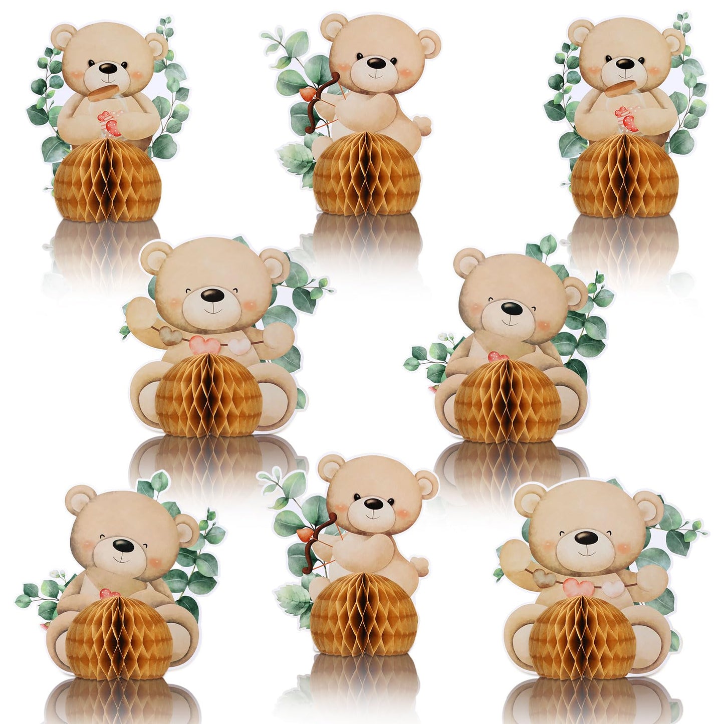Hiboom 8 Pcs Bear Baby Shower Honeycomb Centerpieces – Cute Party Table Decor