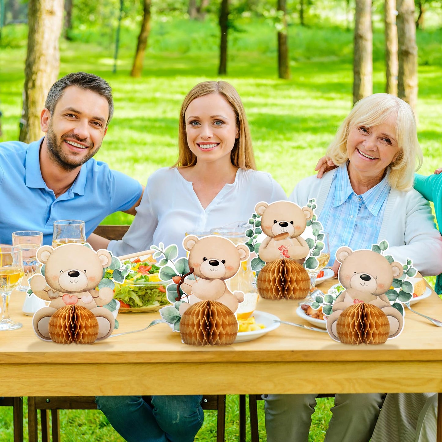 Hiboom 8 Pcs Bear Baby Shower Honeycomb Centerpieces – Cute Party Table Decor