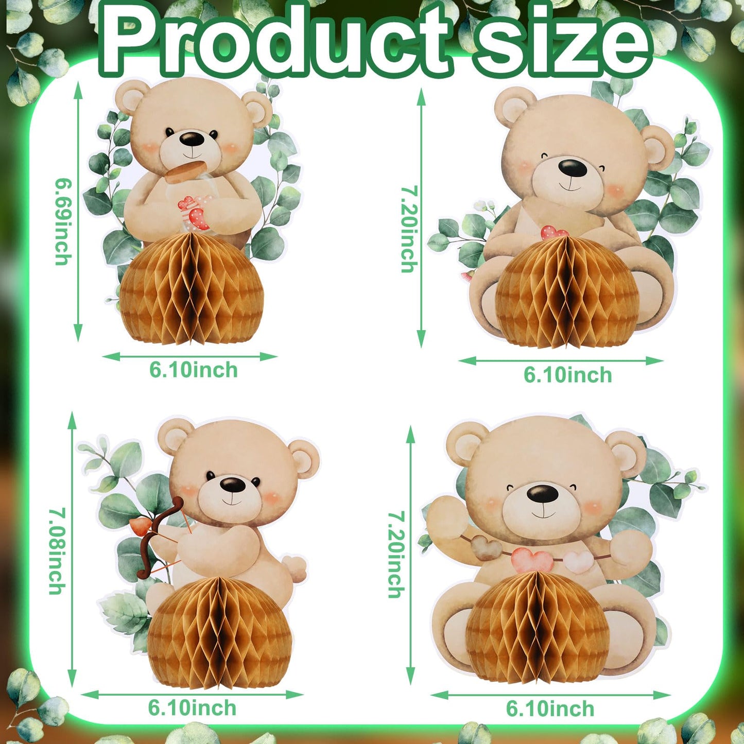 Hiboom 8 Pcs Bear Baby Shower Honeycomb Centerpieces – Cute Party Table Decor
