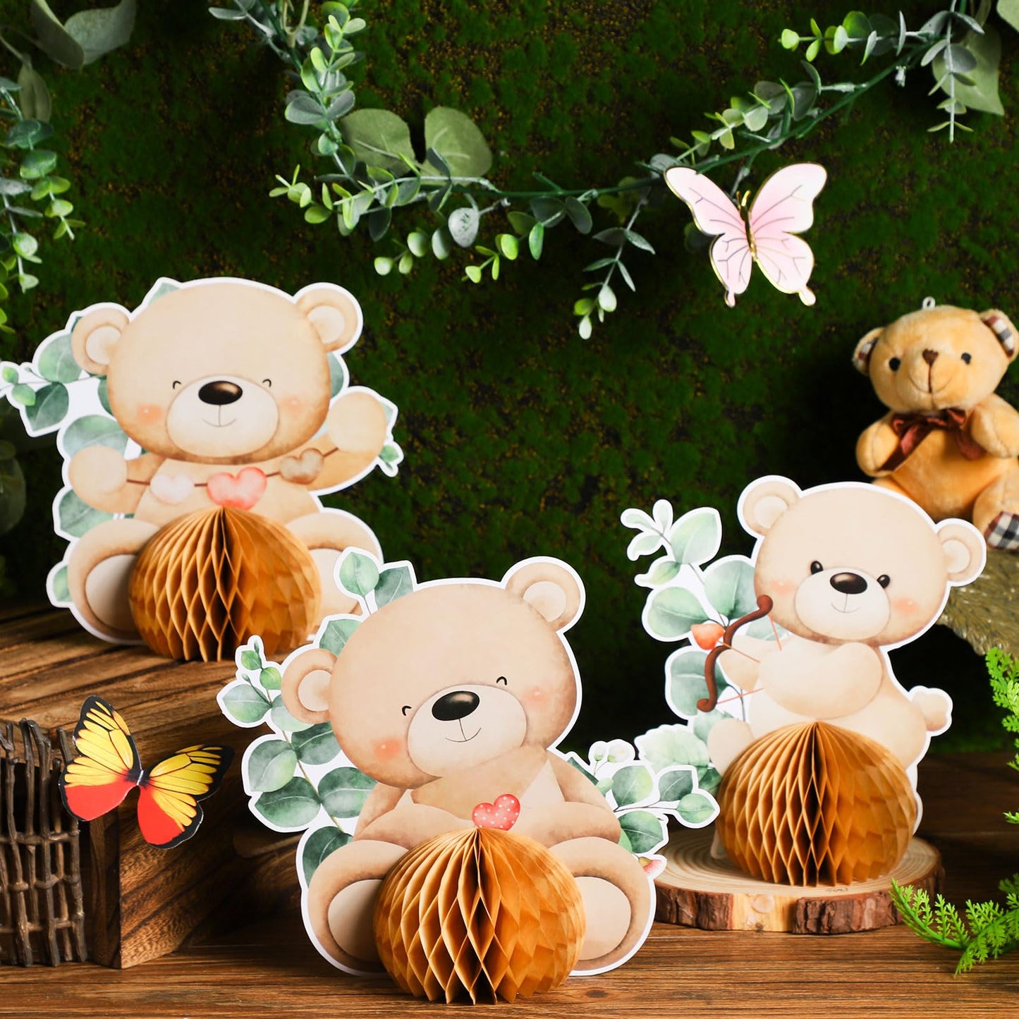 Hiboom 8 Pcs Bear Baby Shower Honeycomb Centerpieces – Cute Party Table Decor