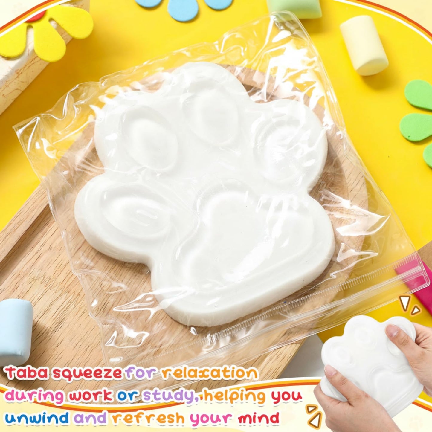 Hiboom Cat Paw Stress Relief Squeeze Toy – 6-Inch Large Clear Silicone Fidget