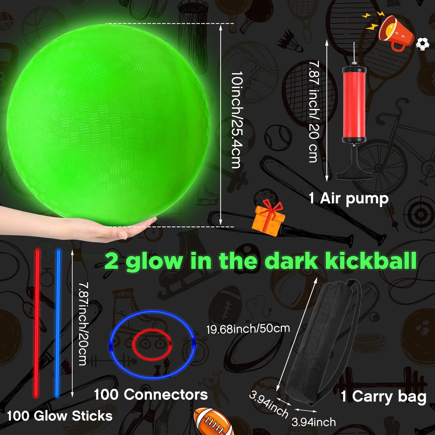 Hiboom Glow in the Dark Kickball Set – 13-Piece Night Play Kit with 10in Glow Balls