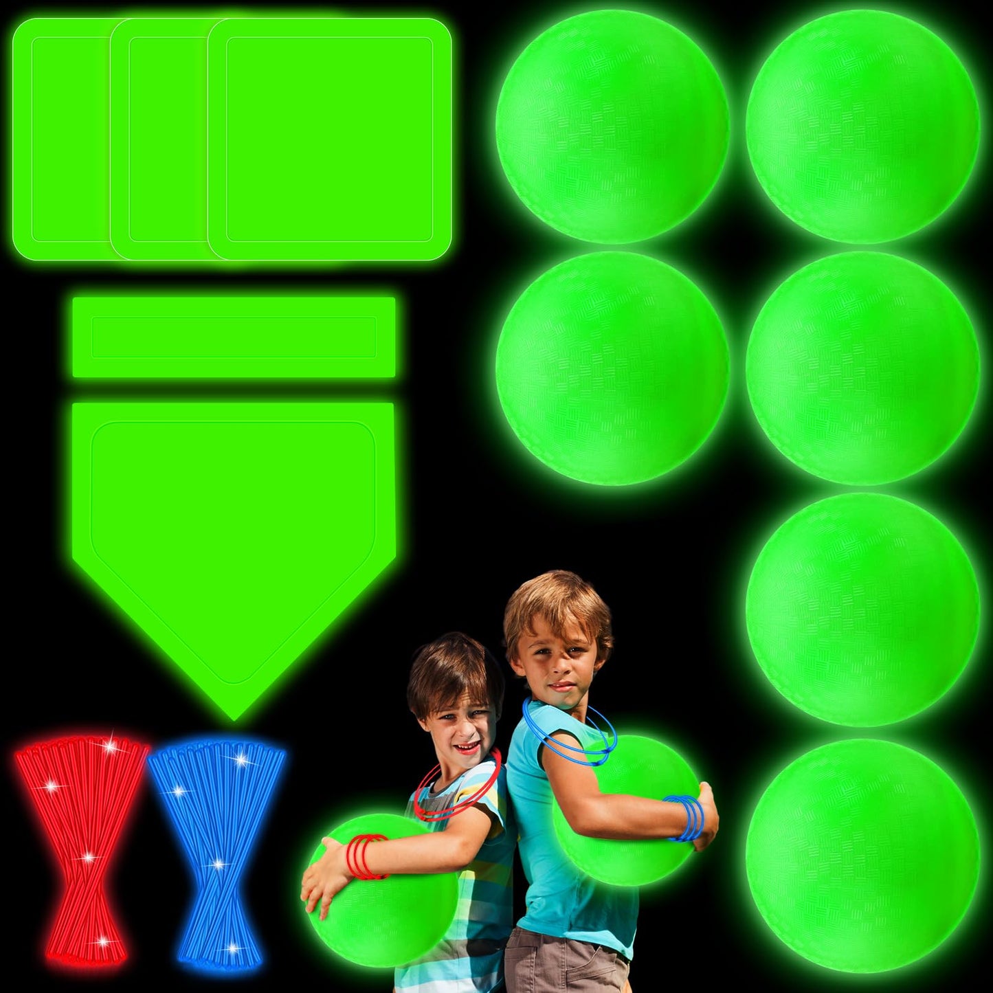 Hiboom Glow in the Dark Kickball Set – 13-Piece Night Play Kit with 10in Glow Balls