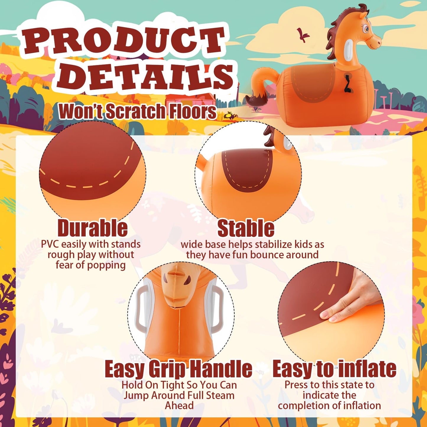 Hiboom 2-Pack Giant Inflatable Horse Hopping Toys – 51 Inch Bouncer
