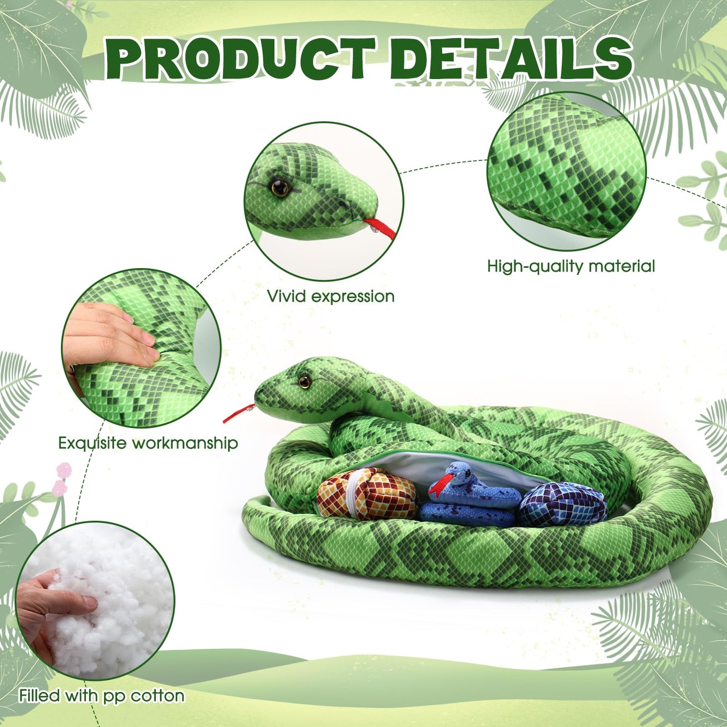 Hiboom 118-Inch Giant Snake Plush Set – 7-Piece Realistic Mother Snake with Babies & Eggs