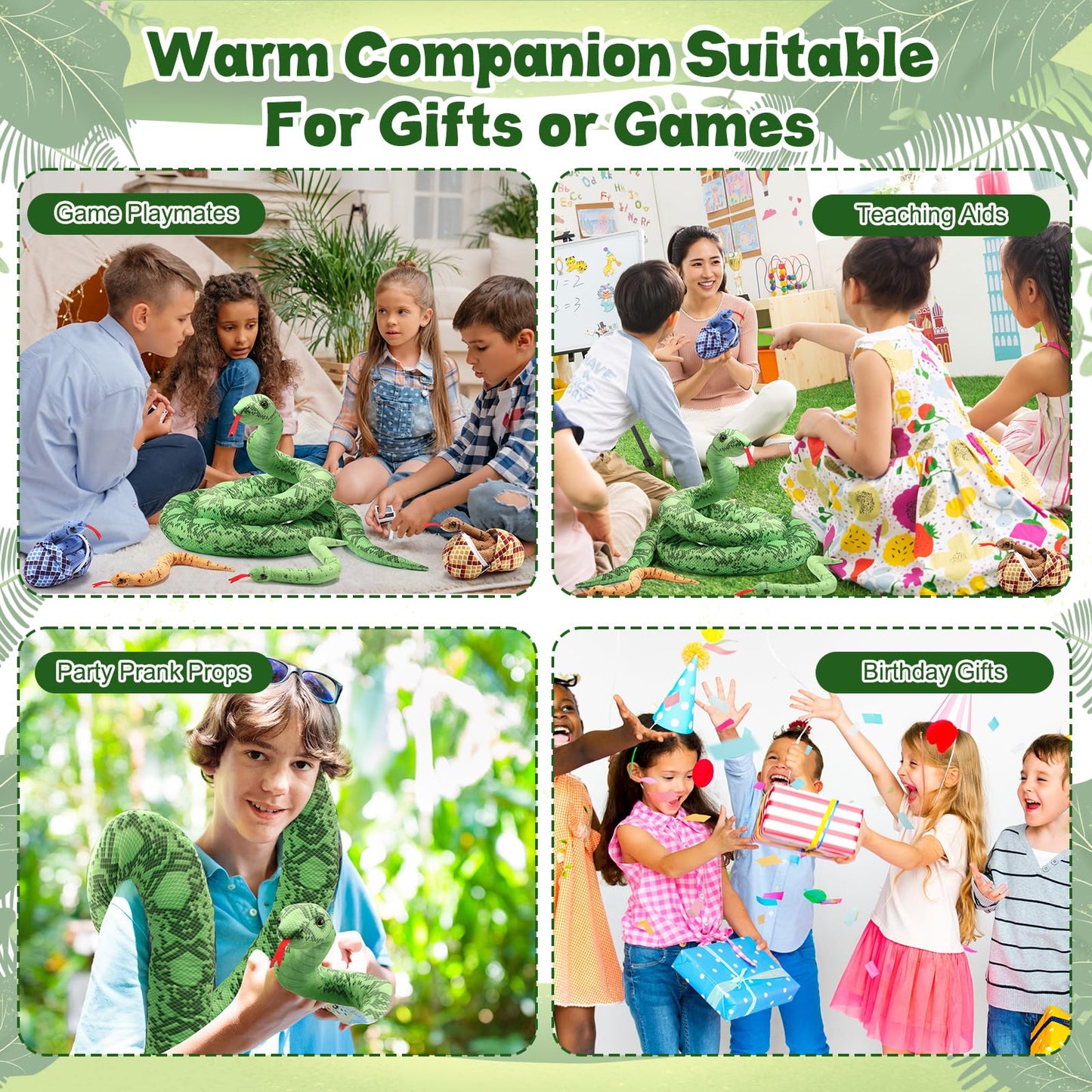 Hiboom 118-Inch Giant Snake Plush Set – 7-Piece Realistic Mother Snake with Babies & Eggs