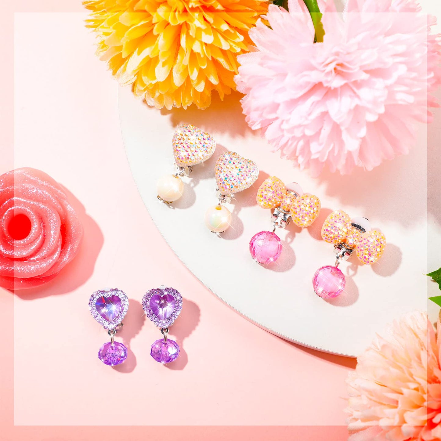 Hicarer 9 Pairs Girls Clip-On Earrings – Pretend Princess Jewelry Set in Bright Colors