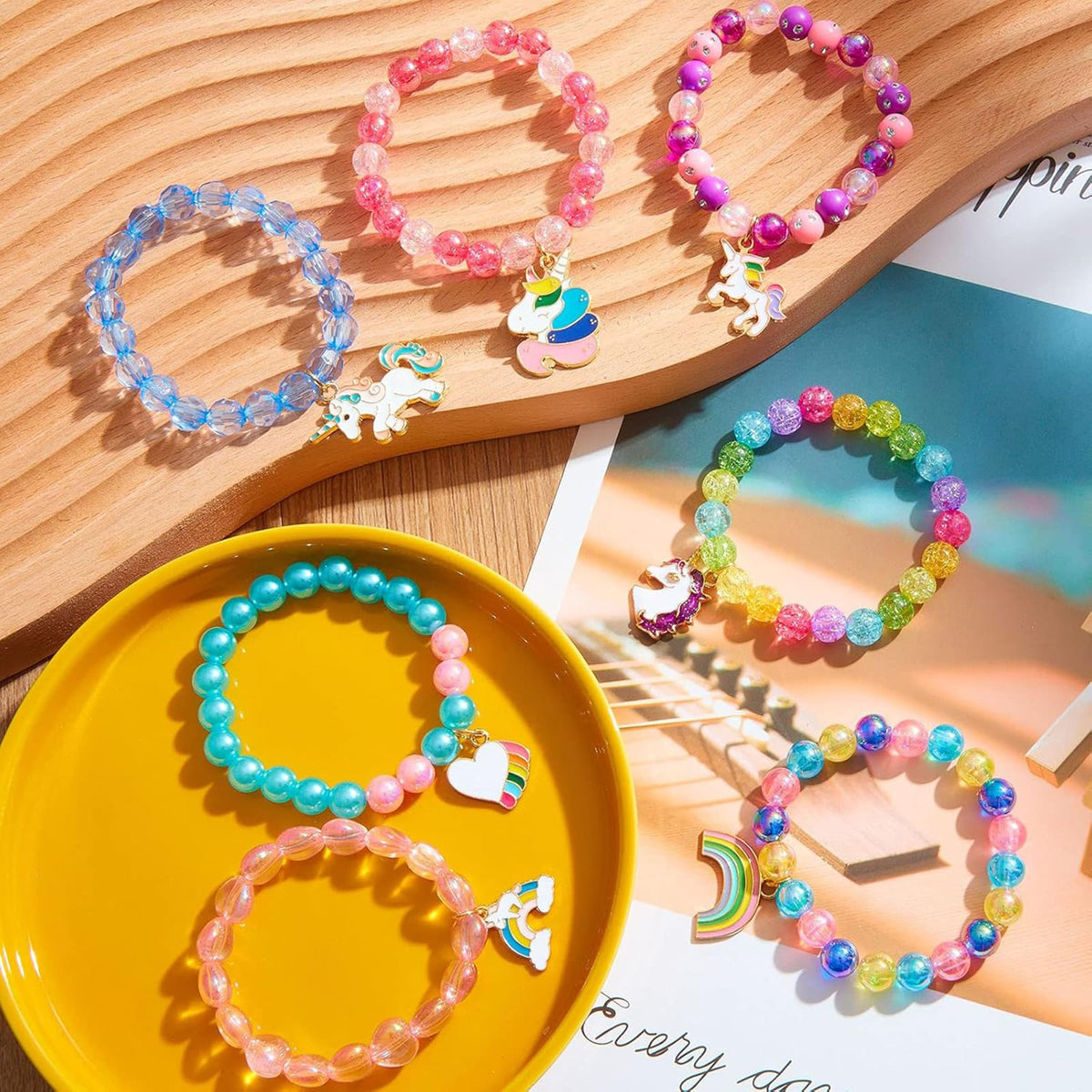 Hicarer 9 Pcs Unicorn Rainbow Beaded Bracelets – Party Favors & Elegant Style