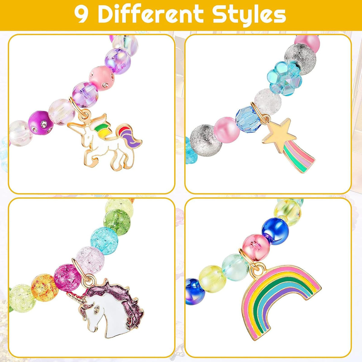 Hicarer 9 Pcs Unicorn Rainbow Beaded Bracelets – Party Favors & Elegant Style