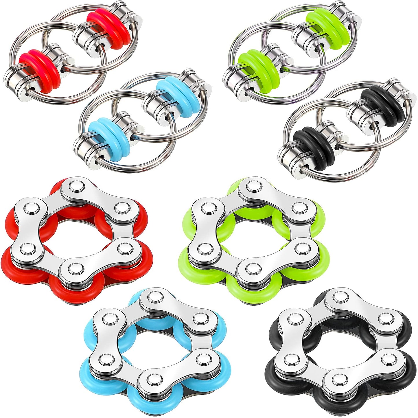 Hicarer 8-Piece Fidget Toys Set – 4 Flippy Roller Chain & 4 Six-Roller Bike Chains